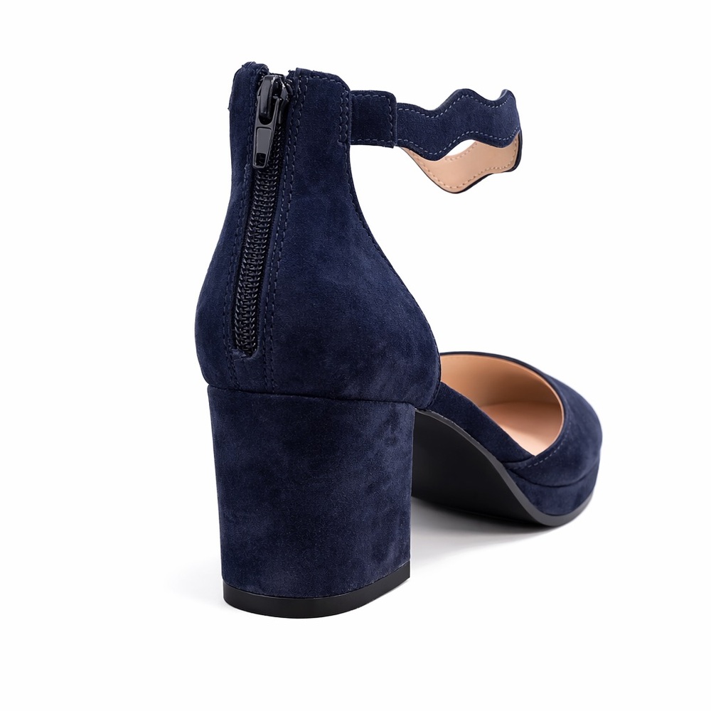 INC International Concepts Navy Leather Scalloped Heels- New! Sz 9 - Picture 2 of 5